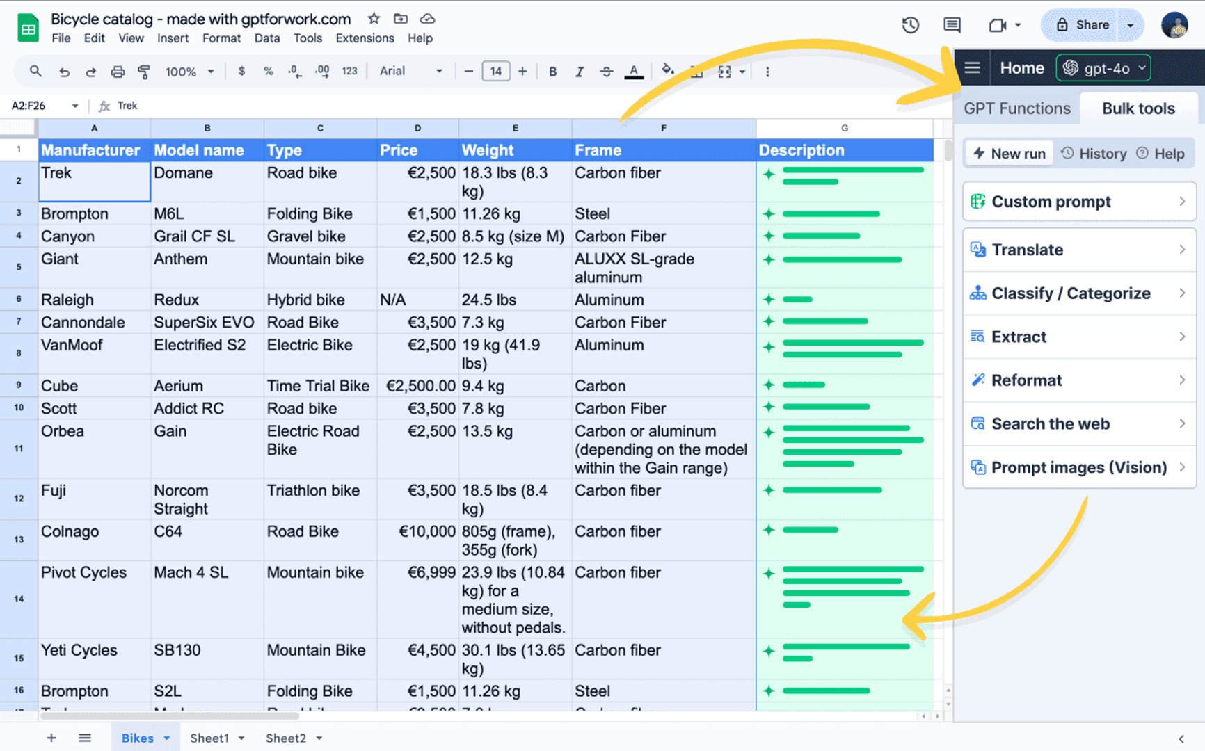 Bulk tools for Excel and Sheets in GPT for Work