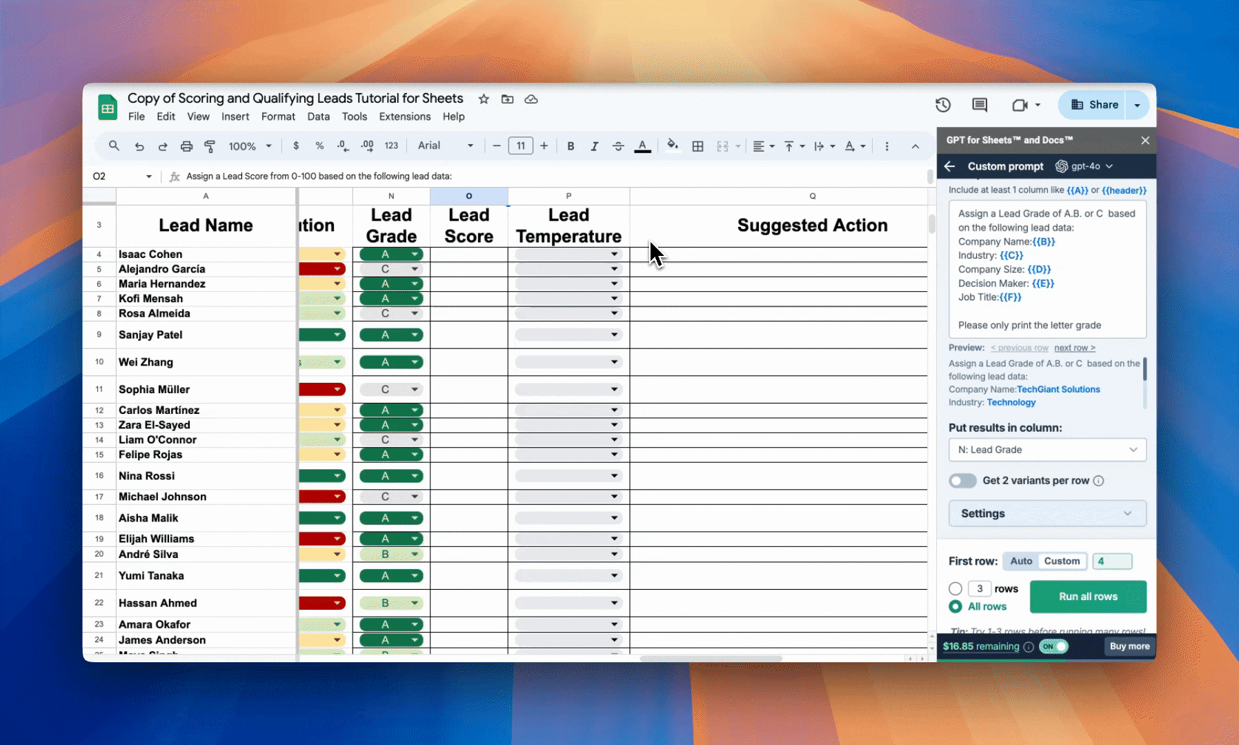 Assign lead score in GPT for Sheets