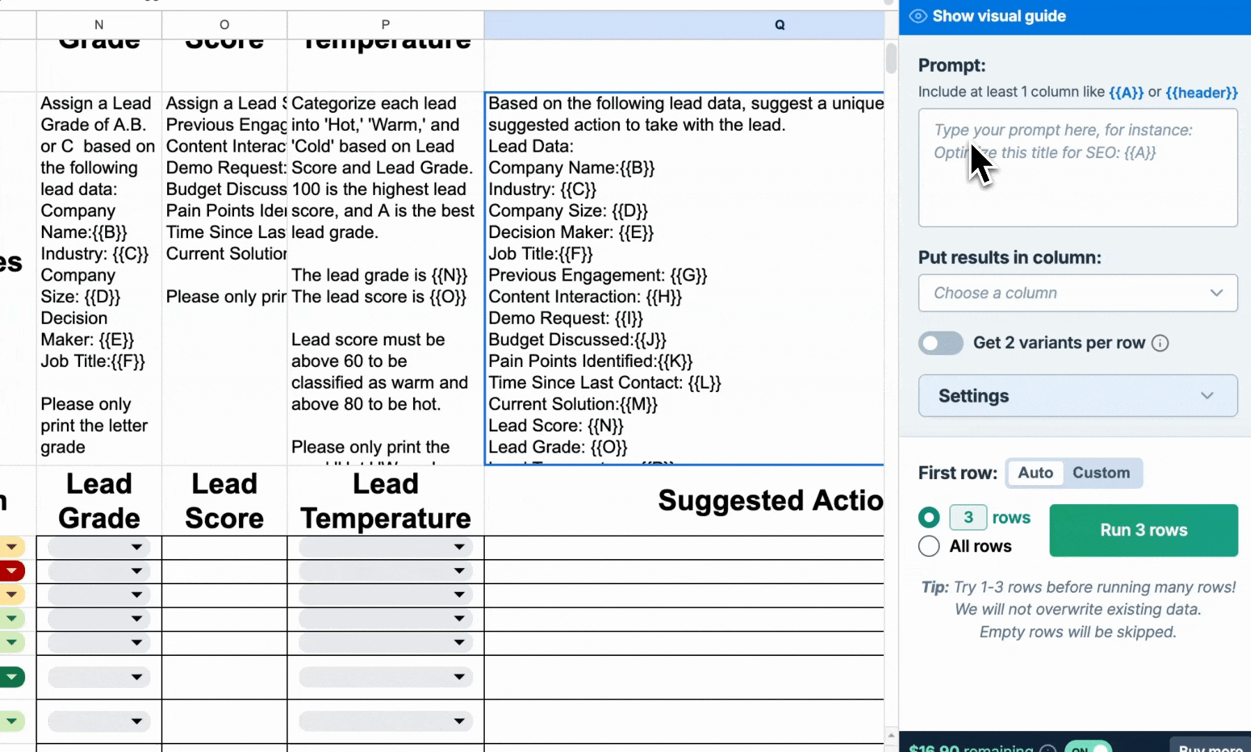 Assign lead grade in GPT for Sheets