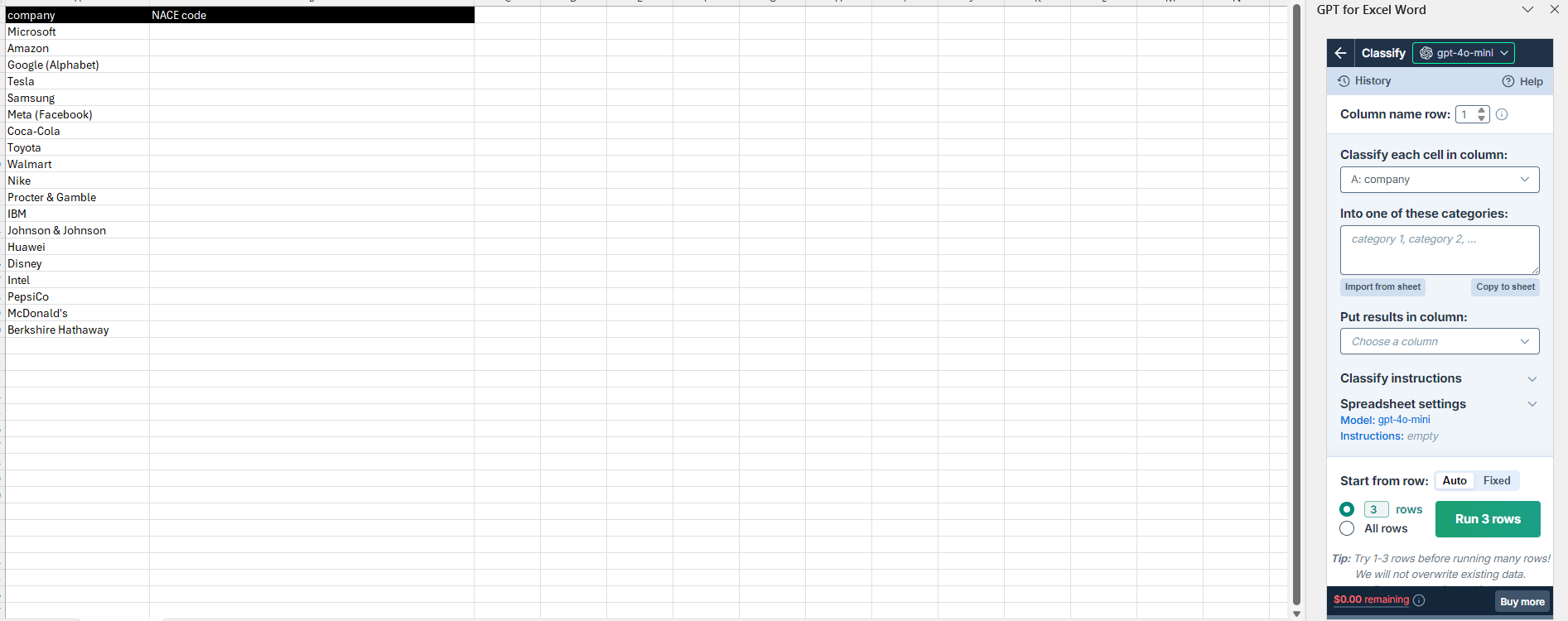Bulk Classify / Categorize tool in GPT for Work