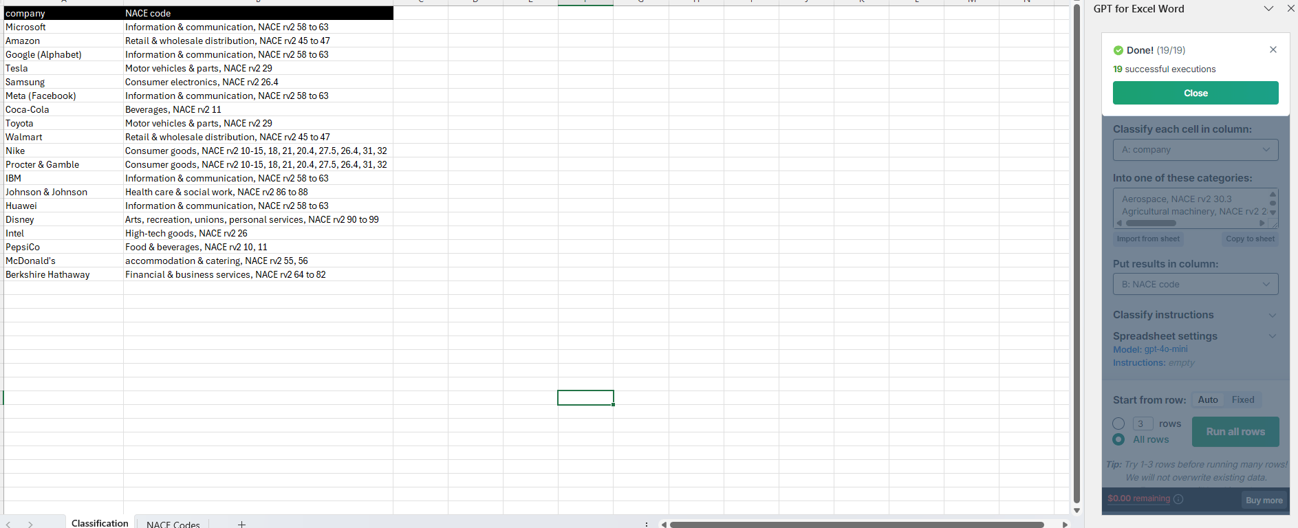 Run 3 rows or all rows in GPT for Work