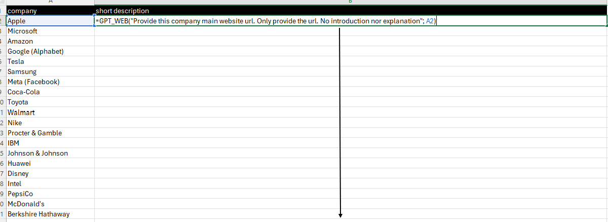 Extract company main website url in GPT for Work