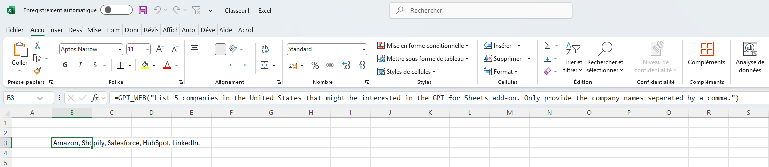 List 5 companies in the United States that might be interested in the GPT for Sheets add-on in GPT for Work
