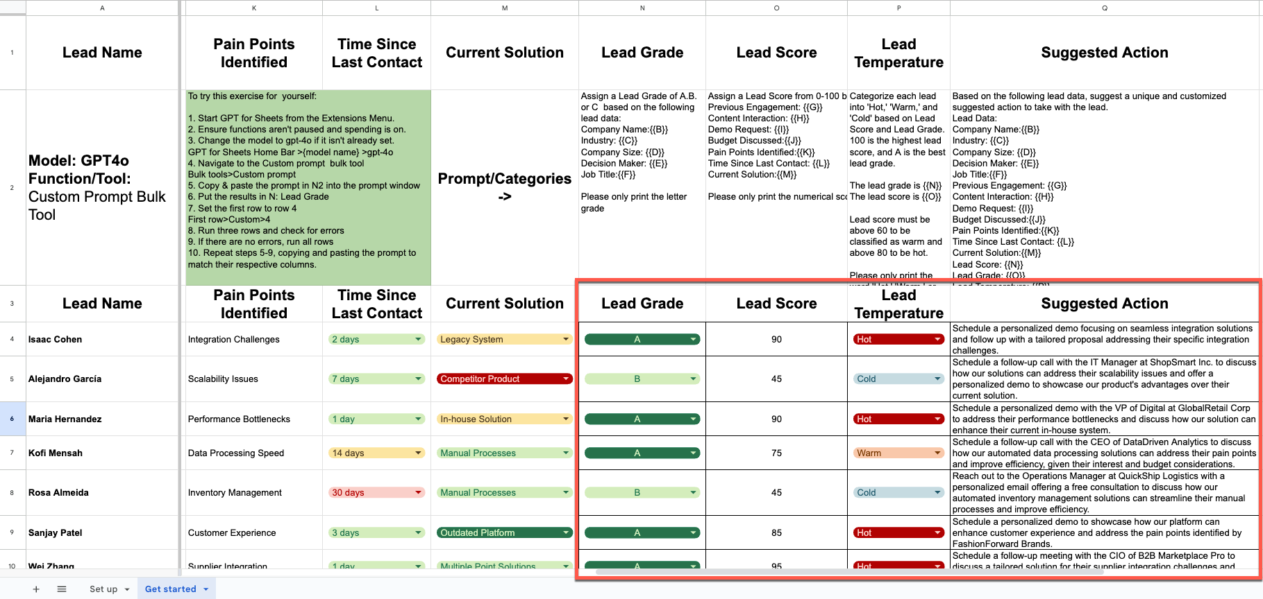 GPT for Sheets result with custom prompt