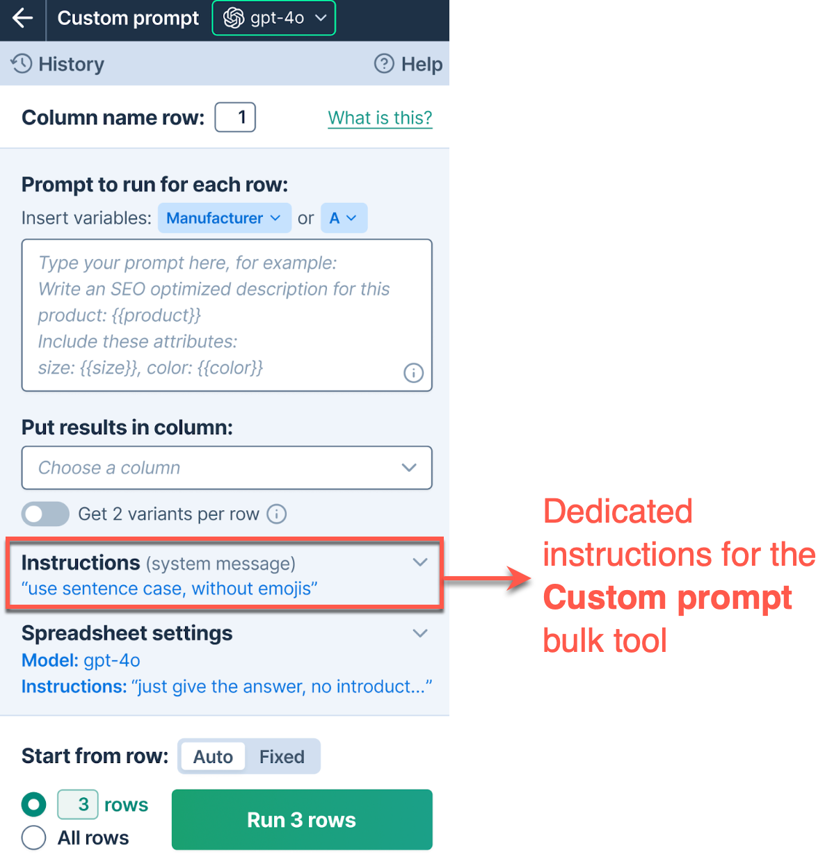 Custom prompt instructions in GPT for Work